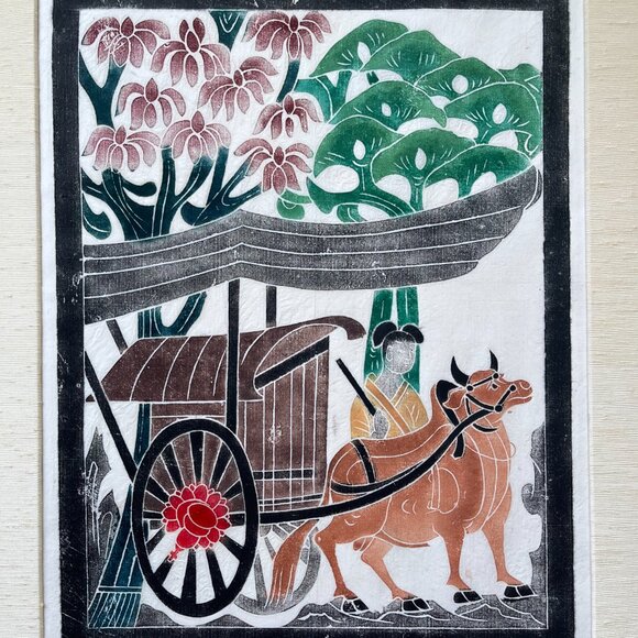 Late 20th Century Chinese School Bas Relief Rubbing of Ox and Cart - Picture 3 of 9